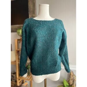 Vintage 90s Green Wool Blend Fisherman Sweater Size Small